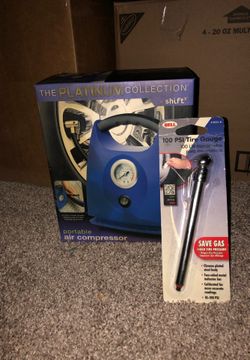 Portable air compressor and tire gauge