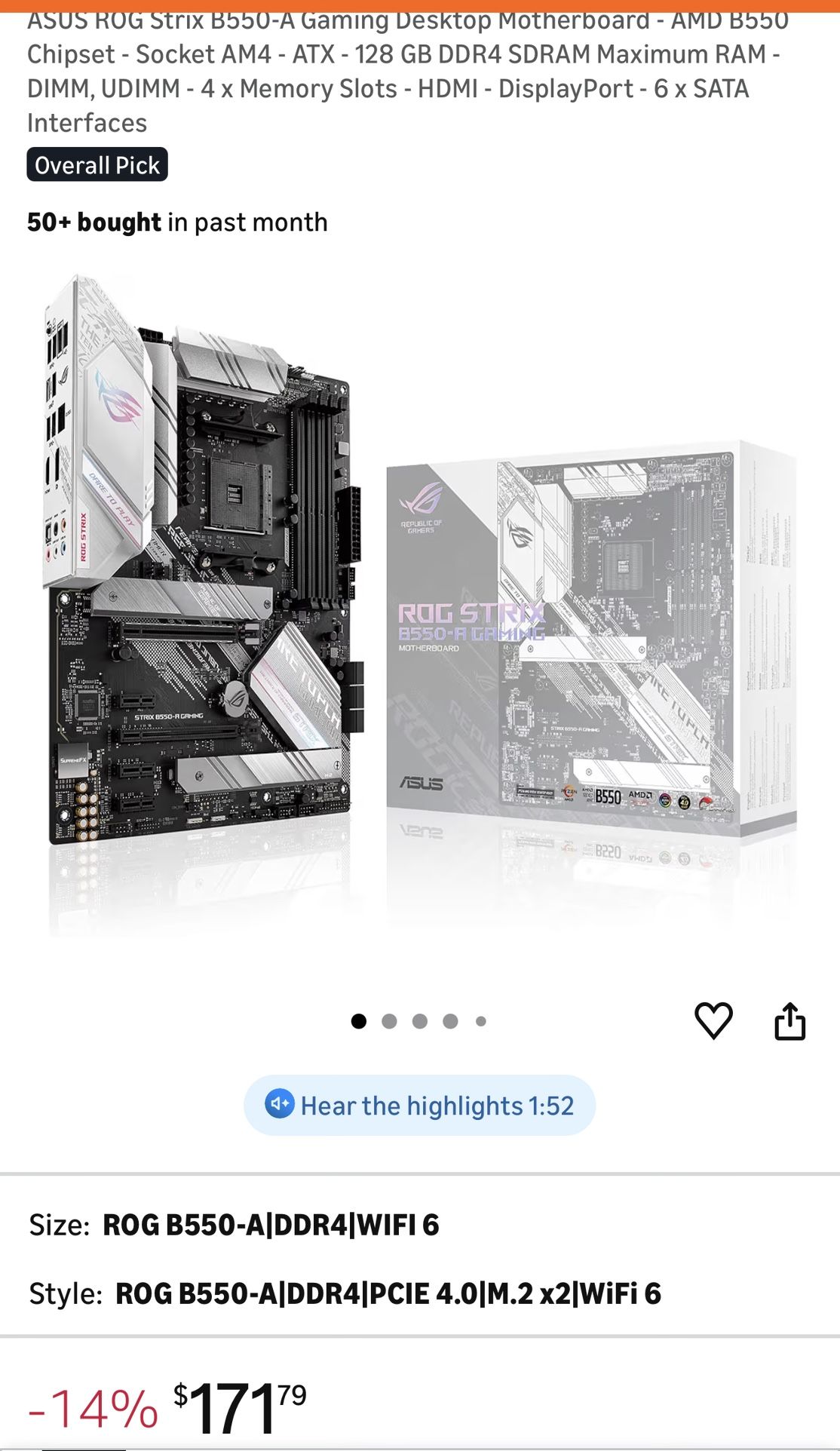 ASUS ROG Strix B550-A Gaming Desktop Motherboard