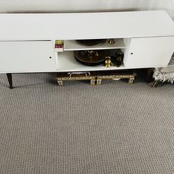 White TV Console table With Wood Legs