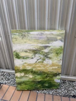 Abstract Green and White Canvas Painting