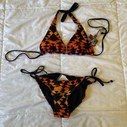 Geometric Orange and Black Bikini