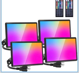 Brandnew 4pk 40W RGB Flood Lights with Remote, Party RGB Outdoor Lights, 2700k Warm White LED Flood Light, Outdoor Color Changing Light, Uplights for 