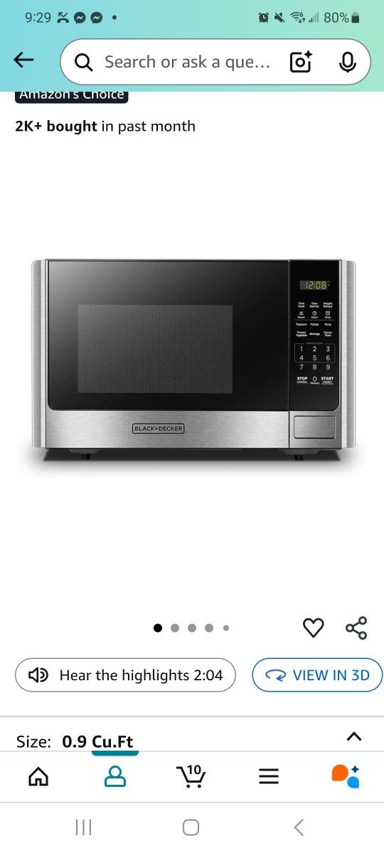 Black And Decker Microwave 0.9cu ft