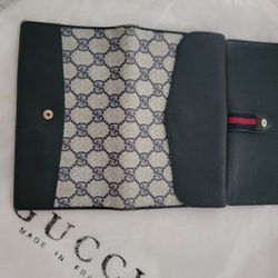 Vintage Old Gucci Trifold Wallet Blue Canvas Great Condition


