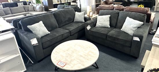 2 pc dark gray sofa and loveseat