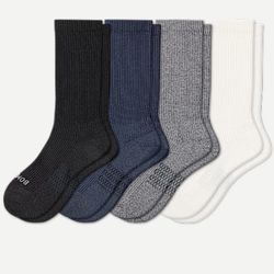Bombas Men's Modern Rib Calf Sock 4-Pack, Soft White Black Mix, Size L (9.5-13), NEW