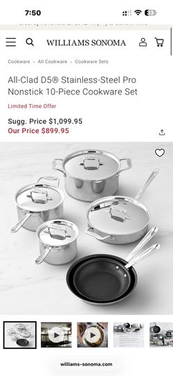 Brand new All-Clad D5 Stainless-Steel Pro Nonstick 10-Piece Cookware Set   Set includes: 8" and 10" nonstick fry pans 2-qt. and 4-qt. nonstick covered