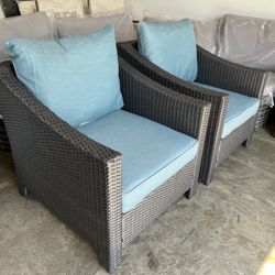 Outdoor Gray Wicker Club Chair - Set Of 2