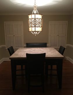 7-Piece Counter Height Marble Dining Set with Benches and Chairs