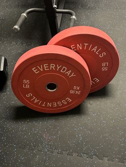 NEW IN BOX Colored Olympic Bumper Plate Weight Plates set 55 lb pounds - $1.09 per pound