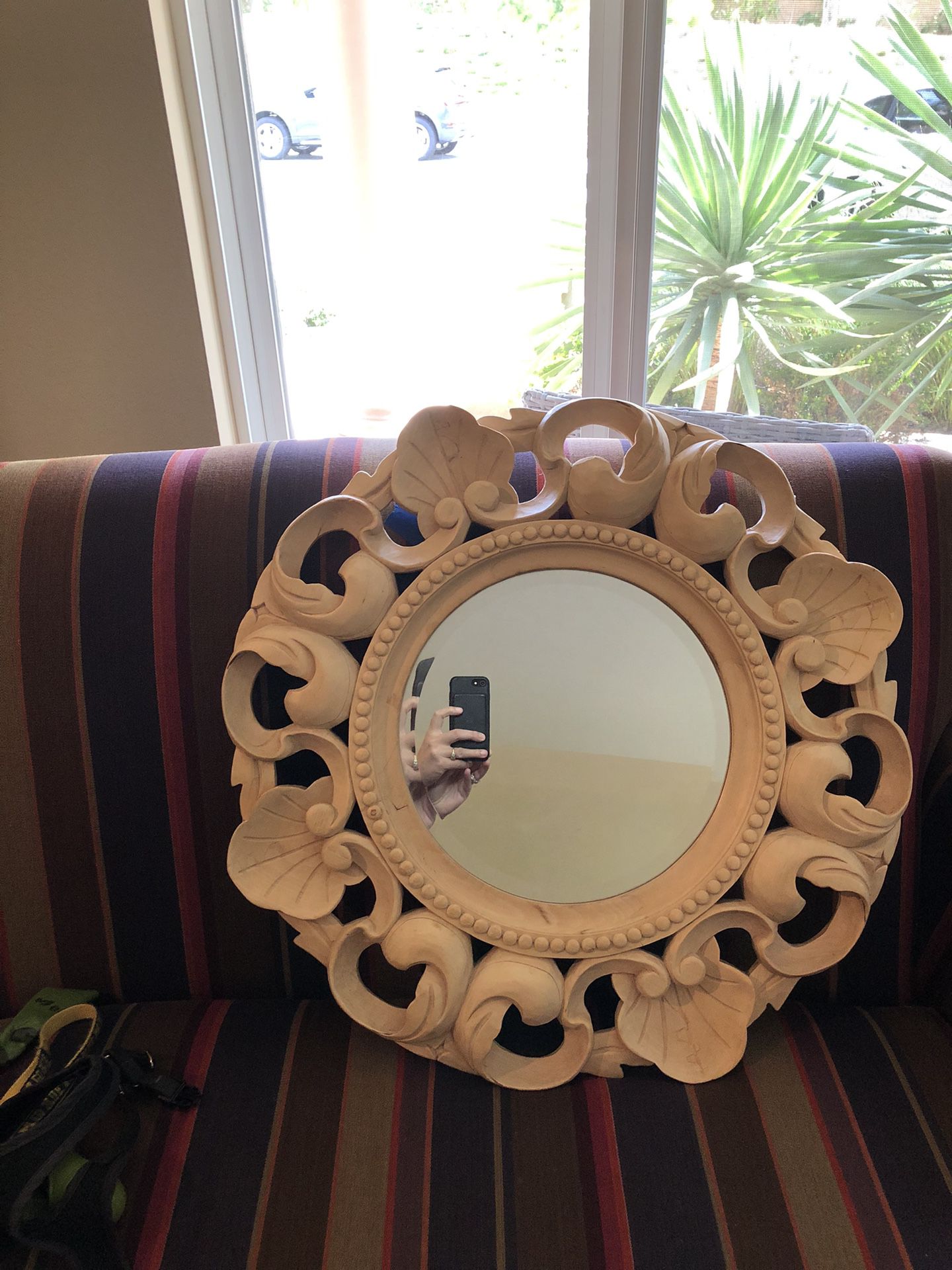 Hand Carved Wood Mirror