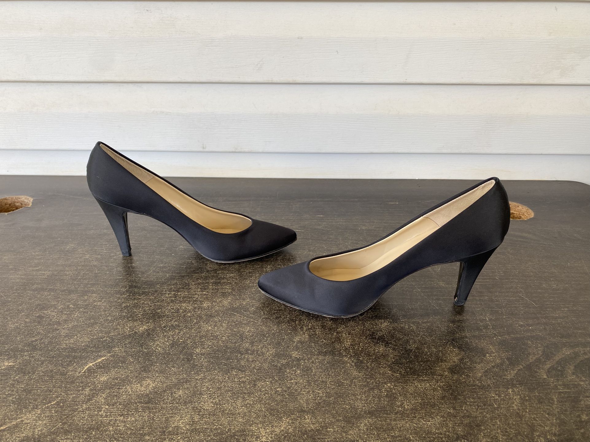 Caressa Rebeca Vintage Black Satin Pumps 7m Black Tie Formal Prom