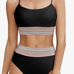 Black High-Waisted Tummy Control Bikini Women’s Medium NWOT
