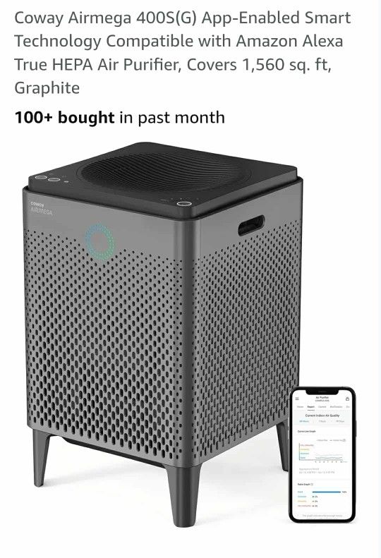 Airmega 400S(G) App-Enabled Smart Technology Compatible with Amazon Alexa True HEPA Air Purifier, Covers 1,560 sq. ft, Graphite