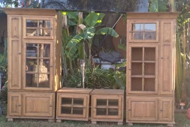Lighted, Wood Entertainment Center Wall Unit Set