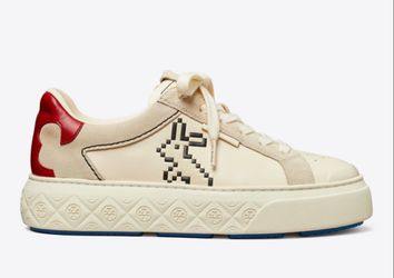 Tory Burch Size 10 - Ladybug Court Pixelated Rabbit Light Cream / Light Cream / Tory Red Low Top Sneakers