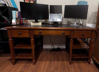 Solid Wood Desk with Drawers and Shelving