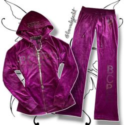 Vintage Y2K BCBG Purple/Multicolor Velour Tracksuit Rhinestone Embellishments