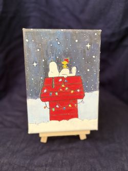 Hand-Painted Snoopy Christmas Painting