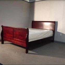 Brand New Queen Size Wood Sleigh Bed With Mattress Set (Free Delivery)