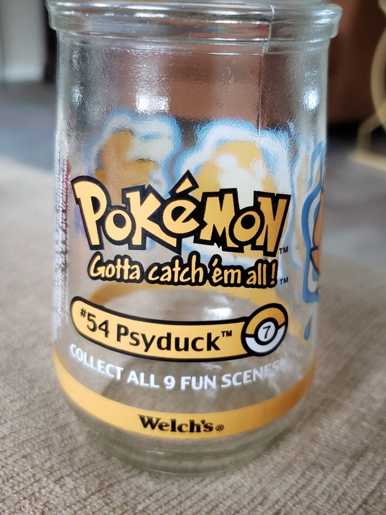 Pokémon #54 Psyduck #7 Welch’s Jelly Jar Glass 1999 Nintendo Collectible Cup jar 6 And 1 Embossed On The Bottom