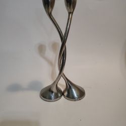 Red Envelope Taper Intertwined Candle Holders, Polished Silver Chrome 10" Weighted
