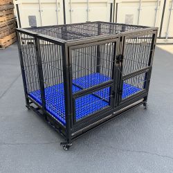 New in Box $190 Folding Heavy-Duty Dog Crate 41”x31”x34” Dual-Door Stackable Cage Kennel, Divider, Plastic Tray 