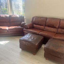 Genuine Leather Sofa, Love Seat