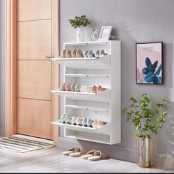 SPACEROCK 3 Drawers Shoe Storage Cabinet Wall Mounted & No-Assembly 25" Metal Shoe Cabinet for Entryway, Hallway, and Corridor, Holds 12 Pair Shoes, W