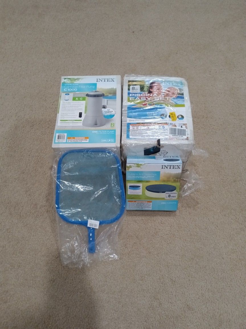 Intex 8ft Pool, Pump,Cover And Leaf Net