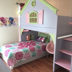 Dollhouse Loft Bed with Stairs & Storage –