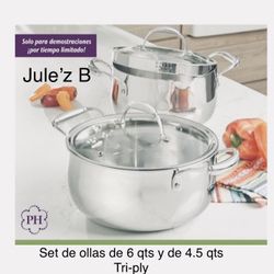 Juego De Ollas De 6 Qts Y De 4.5 Qts Tri-ply Nuevas En Sus Cajas 