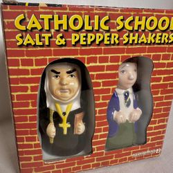 Vintage Catholic School SALT and PEPPER Shaker Set CIB Nuns
