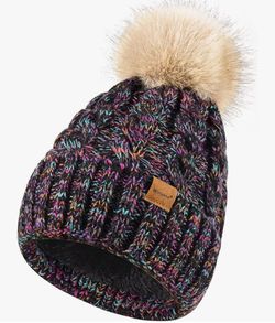 Winter Hats for Women with Pom Pom,Fleece Lined for Cold Weather