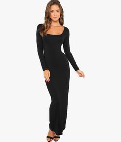 Women's Long Sleeve Square Neck Bodycon Maxi Long Dress Size M/L
