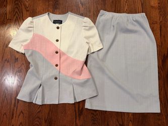 Vintage 80s Color Block Top and Pencil Skirt and Blouse Set Size 12