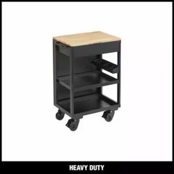 Husky Heavy Duty Welded Utility Cart with Wooden Flip-Top - Black - New (Open Box)