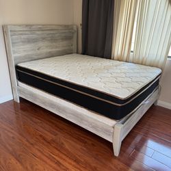 Signature Design by Ashley Baystorm Queen Panel Bed Frame with Box Spring and Mattress Excellent Condition 
