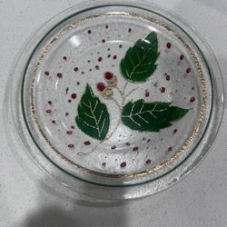 Art Glass Plate Hand Painted Leaves Gold Trim $11 Each 