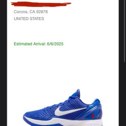 Kobe 6 Proto Dodgers Size 9.5