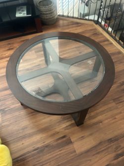 Round Wood and Glass Coffee Table