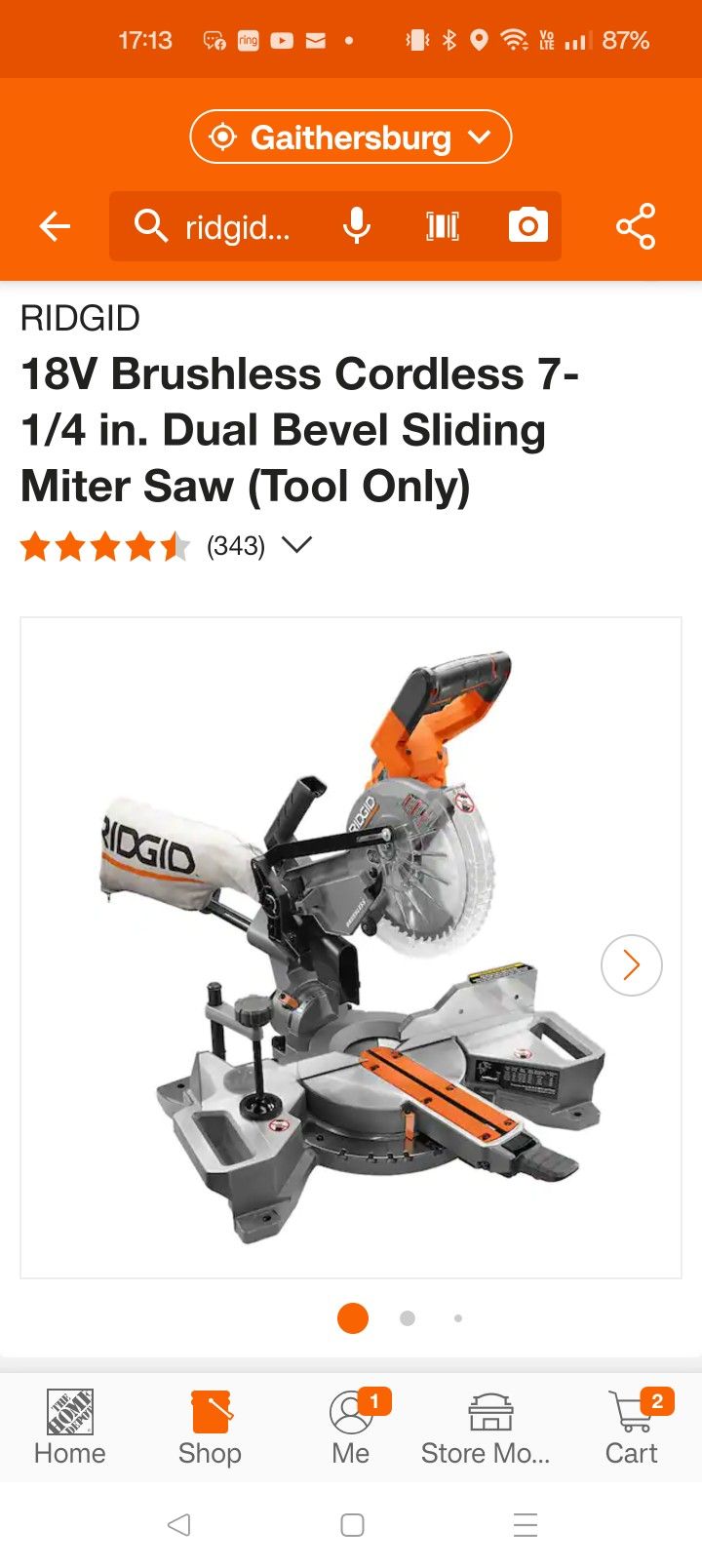 Ridgid 7 1/4 Cordless Miter Saw 