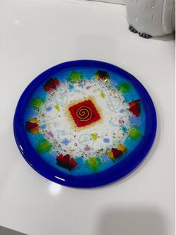 SUSAN HIGGINS Fused Art Glass Bowl Signed - Canadian Artist Signed Fused Glass Plate