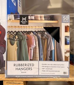 Members Mark 50 Pack Rubberized Hangers in Black Brand New in Box
