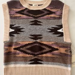 a.n.a Vest Women’s S Multicolored/Beige Knitted Bohemian Multi Pattern 
