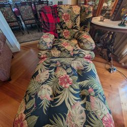Chair With Ottoman Tropical Pattern
