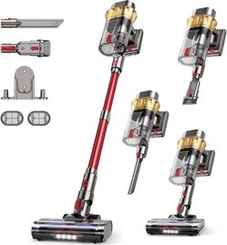 Cordless Stick Vacuum Cleaner, 600W 55KPA, 75 Mins 2L, Double Dustcup, Anti-Tangle & Wall Mount Charging, for Hard Floors Carpet Pet Hair