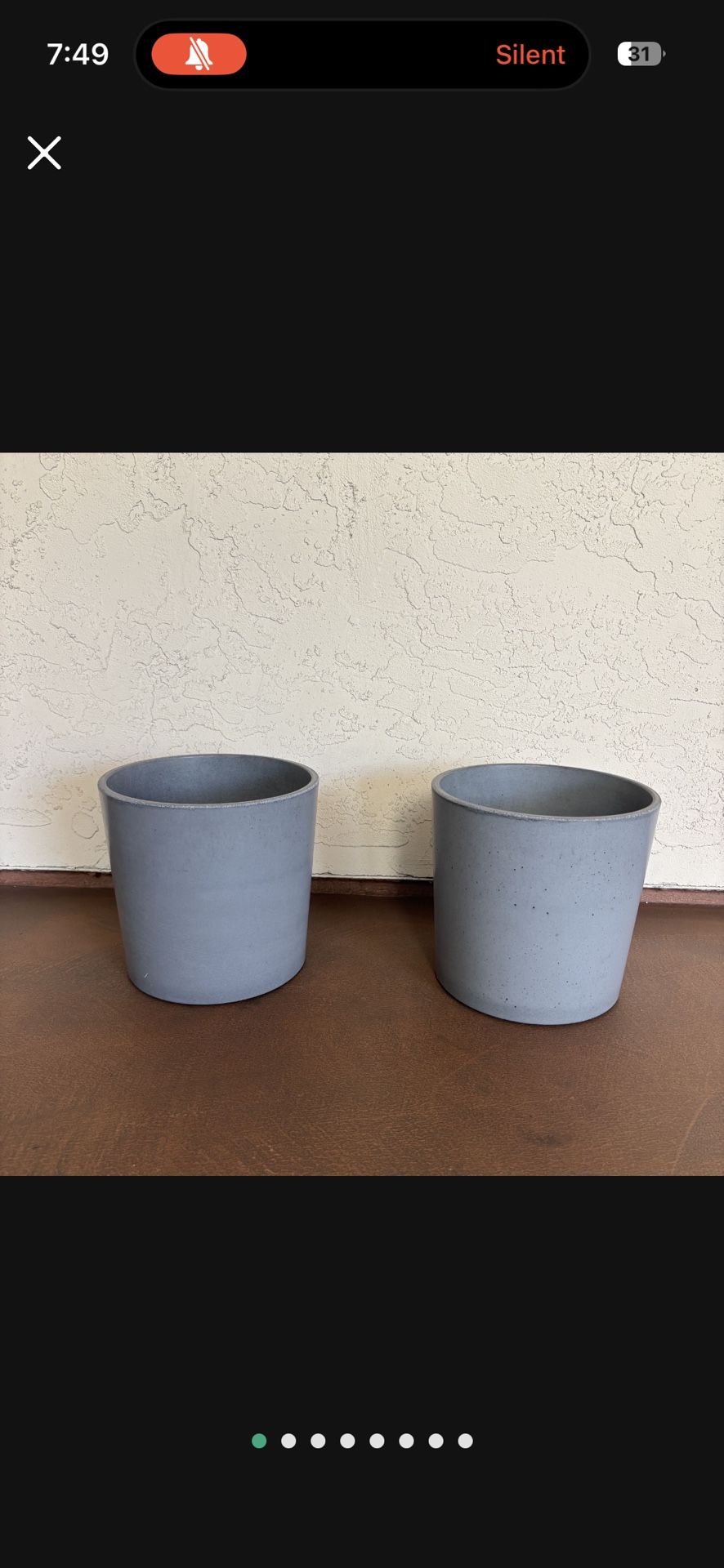 One New Set of 2 Grey Gray Concrete Heavy Planters Pots