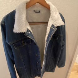 Denim Blue Sherpa Jean Jacket (size Adult Small)