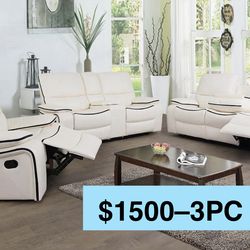💥FREE DELIVERY💥Brand New  3PC Reclining white Sofa Loveseat Chair Set